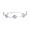 925 Sterling Silver Womens Cubic-Zirconia Purple Enameled Clover Bracelet Size 8 Inches