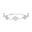 925 Sterling Silver Womens Cubic-Zirconia White Enameled Clover Bracelet Size 8 Inches