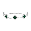 925 Sterling Silver Womens Cubic-Zirconia Green Enameled Clover Bracelet Size 8 Inches