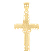 10kt Yellow Gold Diamond-Cut Unisex Cross Praying Hands Religious Charm Pendant