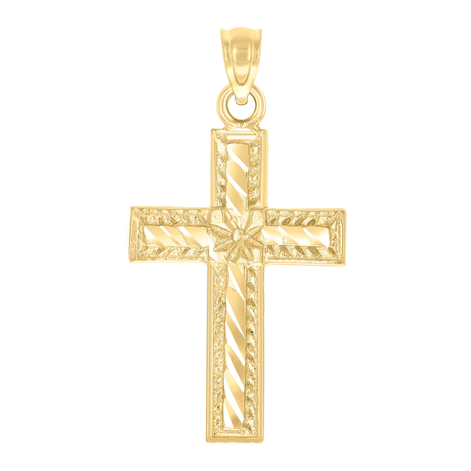 10kt Yellow Gold Unisex Diamond-Cut Cross Religious Charm Pendant