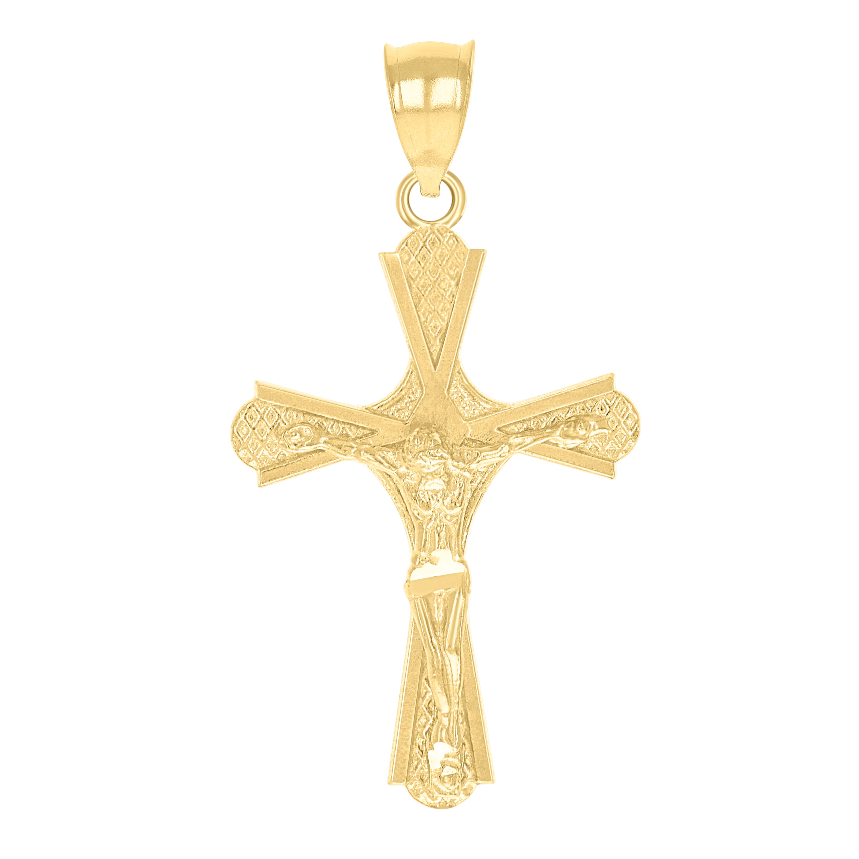 10kt Yellow Gold Diamond-Cut Unisex Cross Crucifix Religious Charm Pendant