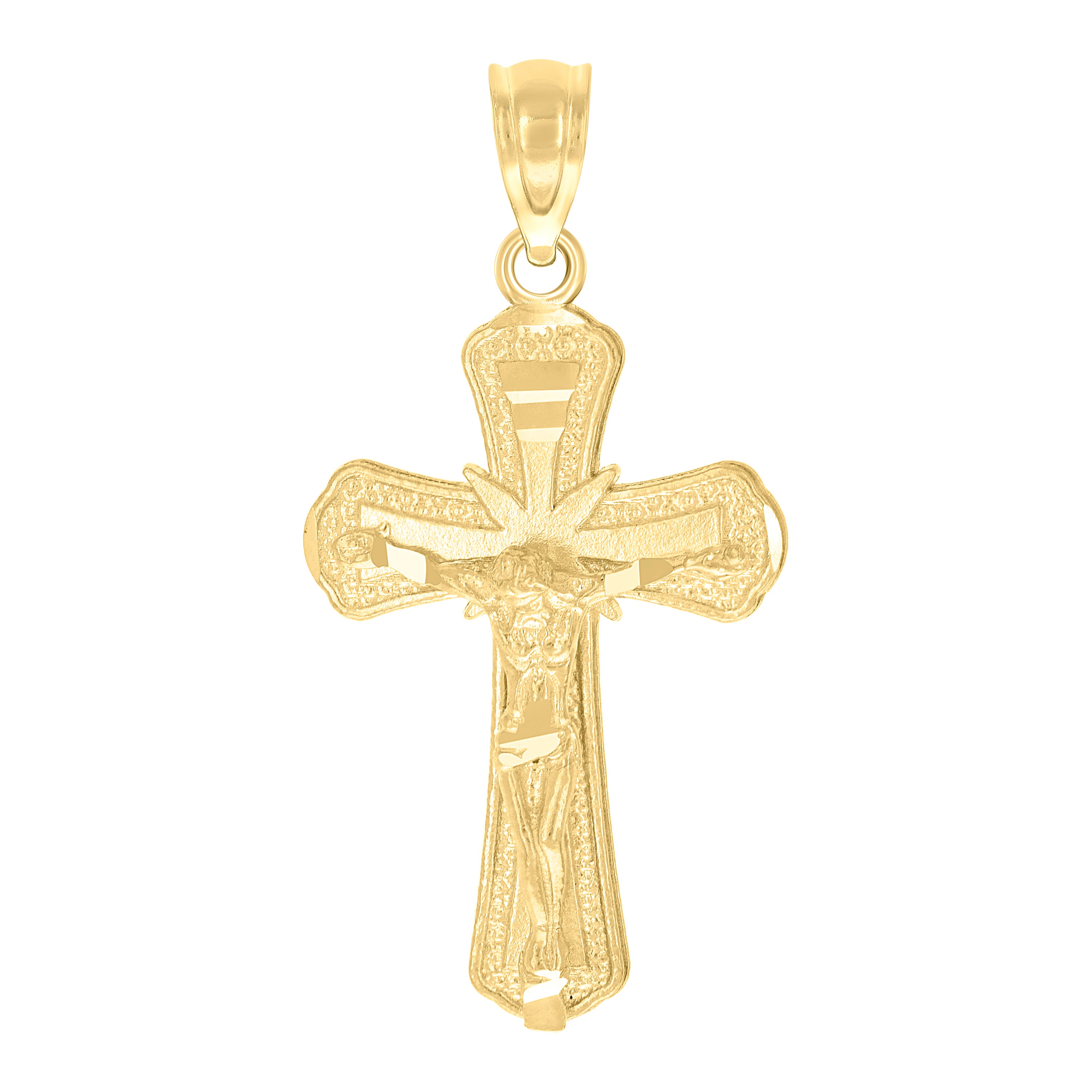 10kt Yellow Gold Diamond-Cut Unisex Cross Crucifix Religious Charm Pendant