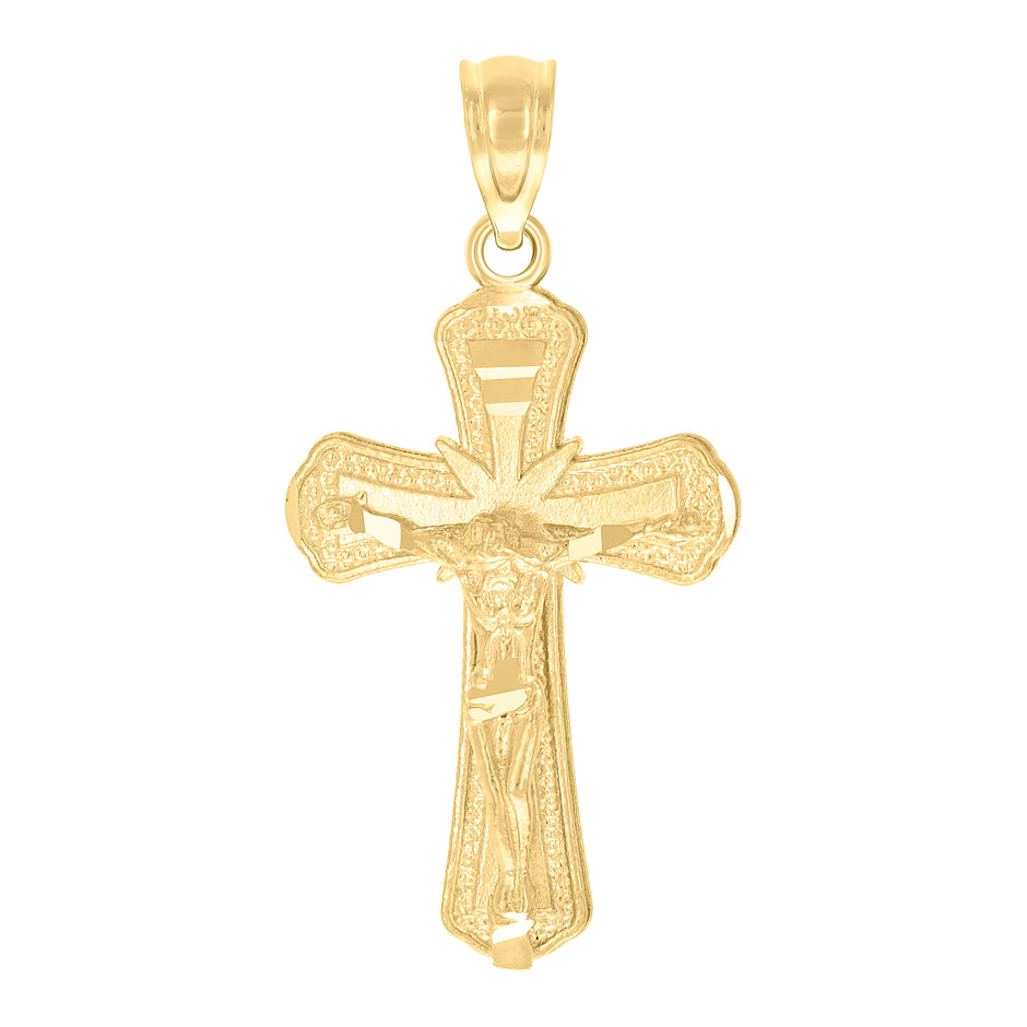 10kt Yellow Gold Diamond-Cut Unisex Cross Crucifix Religious Charm Pendant