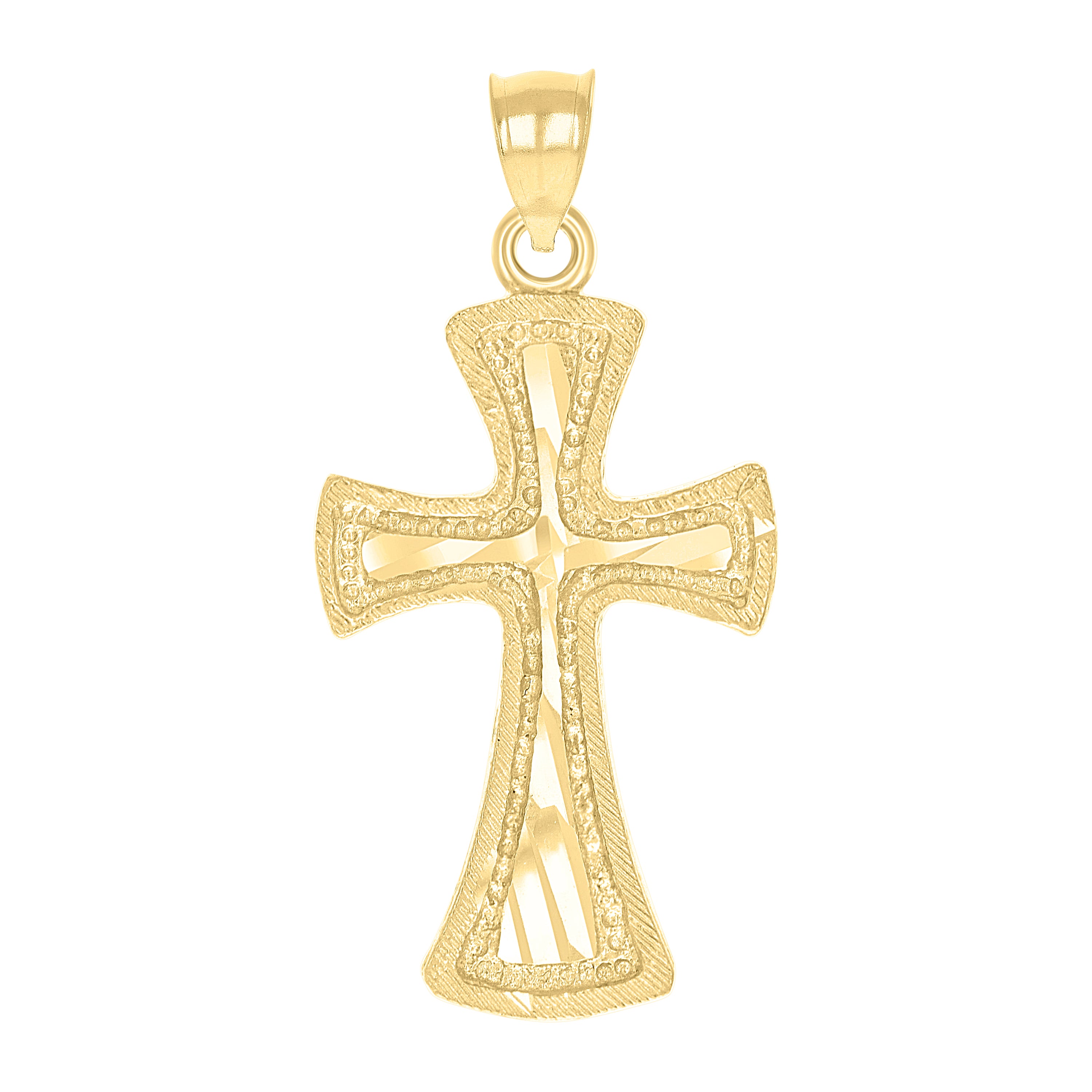 10kt Yellow Gold Mens Women Textured Cross Religious Charm Pendant