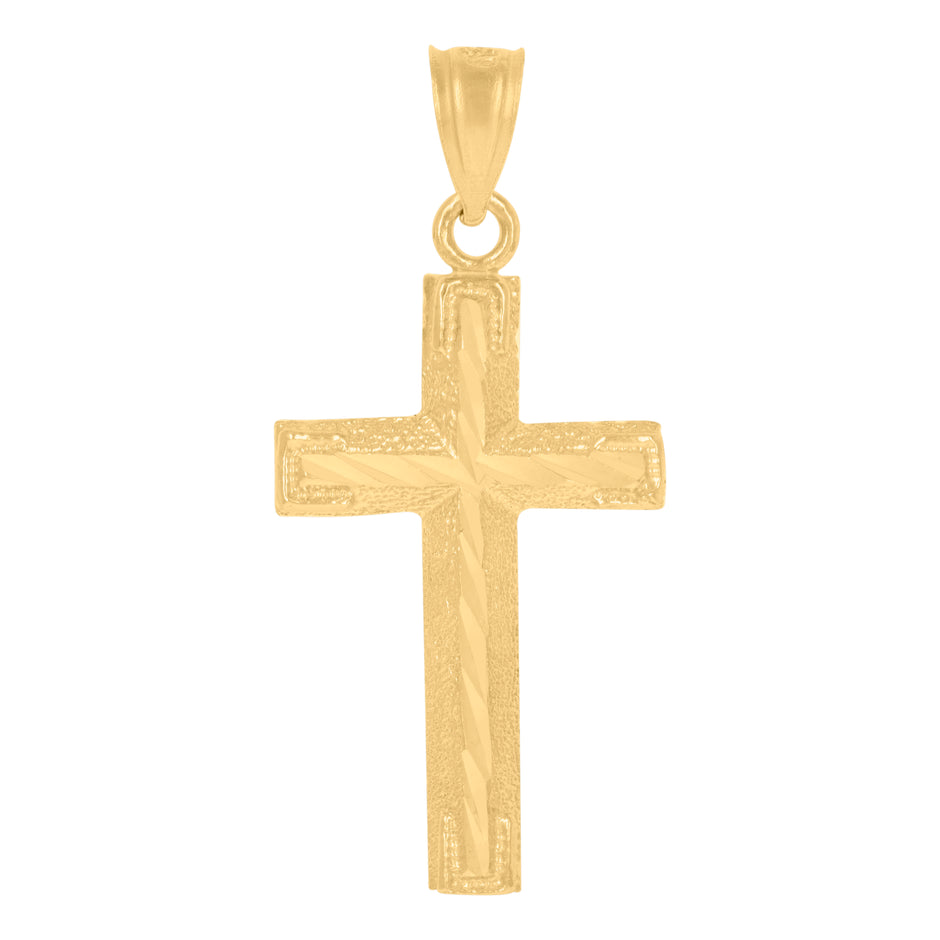 10kt Yellow Gold Mens Women Textured Cross Religious Charm Pendant