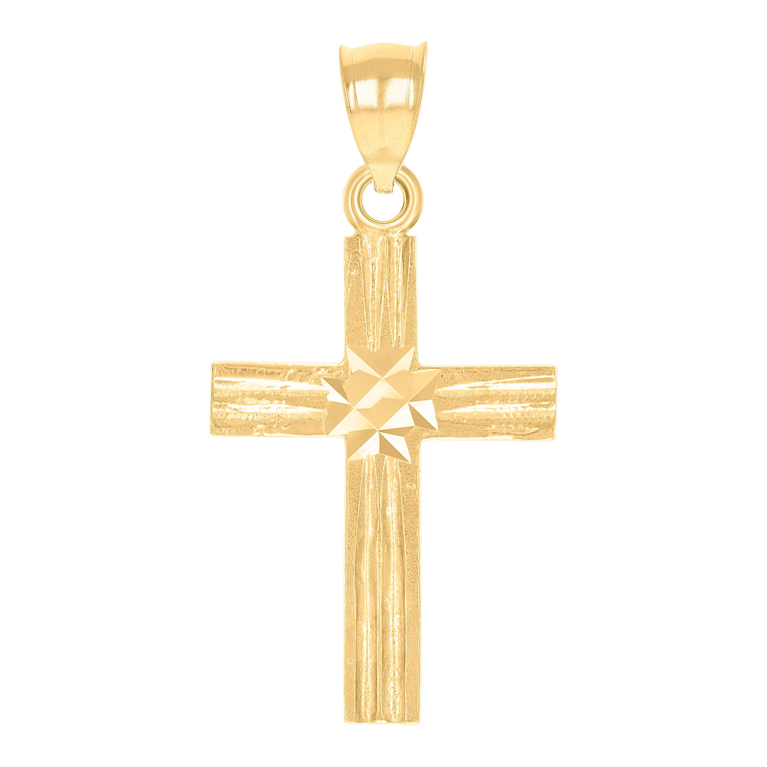 10kt Yellow Gold Mens Women Textured Cross Religious Charm Pendant