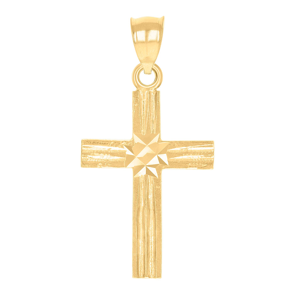 10kt Yellow Gold Mens Women Textured Cross Religious Charm Pendant