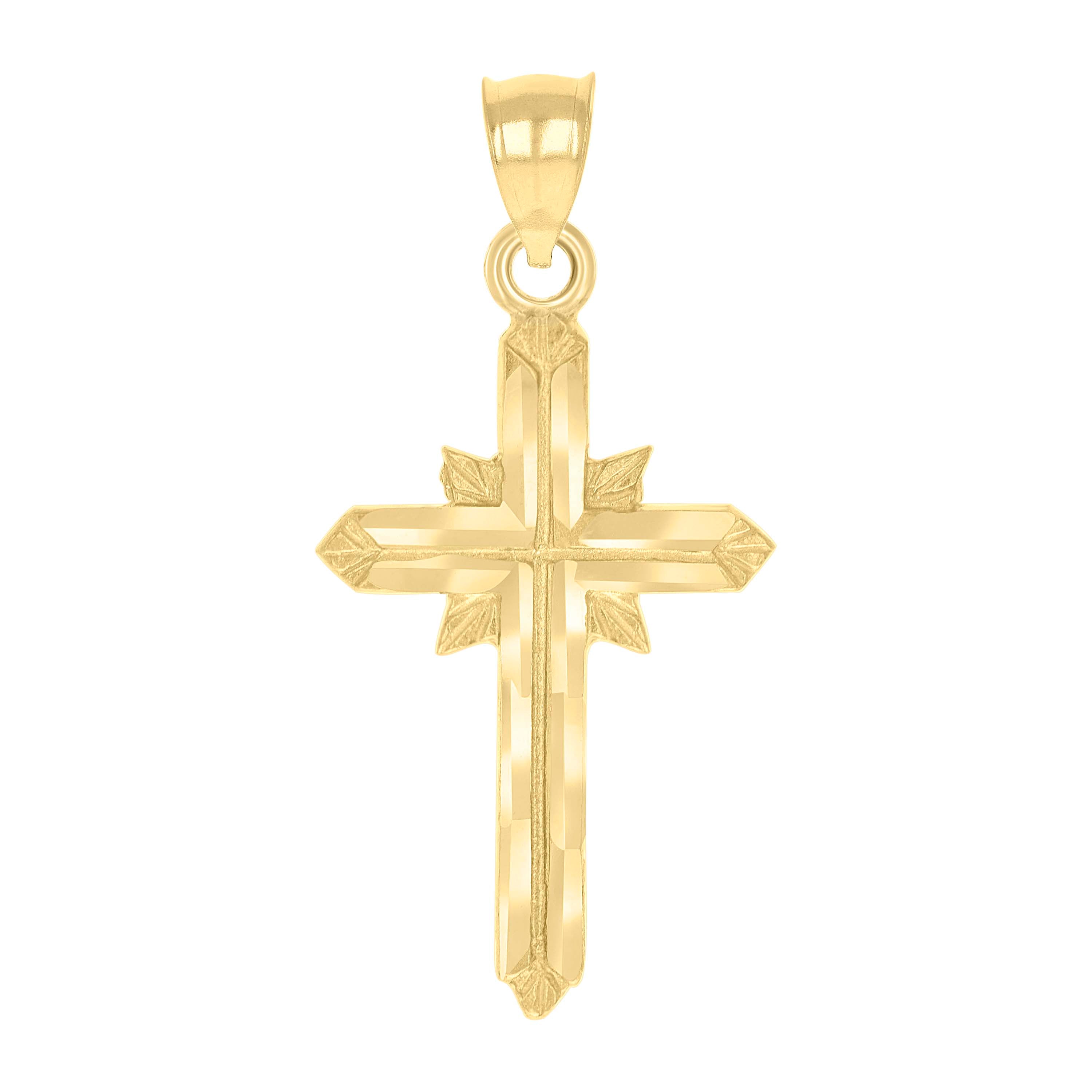 10kt Yellow Gold Unisex Diamond-Cut Textured Cross Religious Charm Pendant