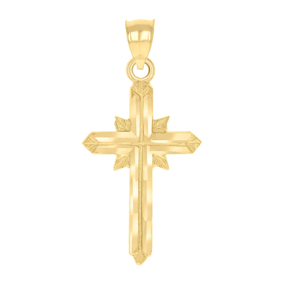 10kt Yellow Gold Unisex Diamond-Cut Textured Cross Religious Charm Pendant