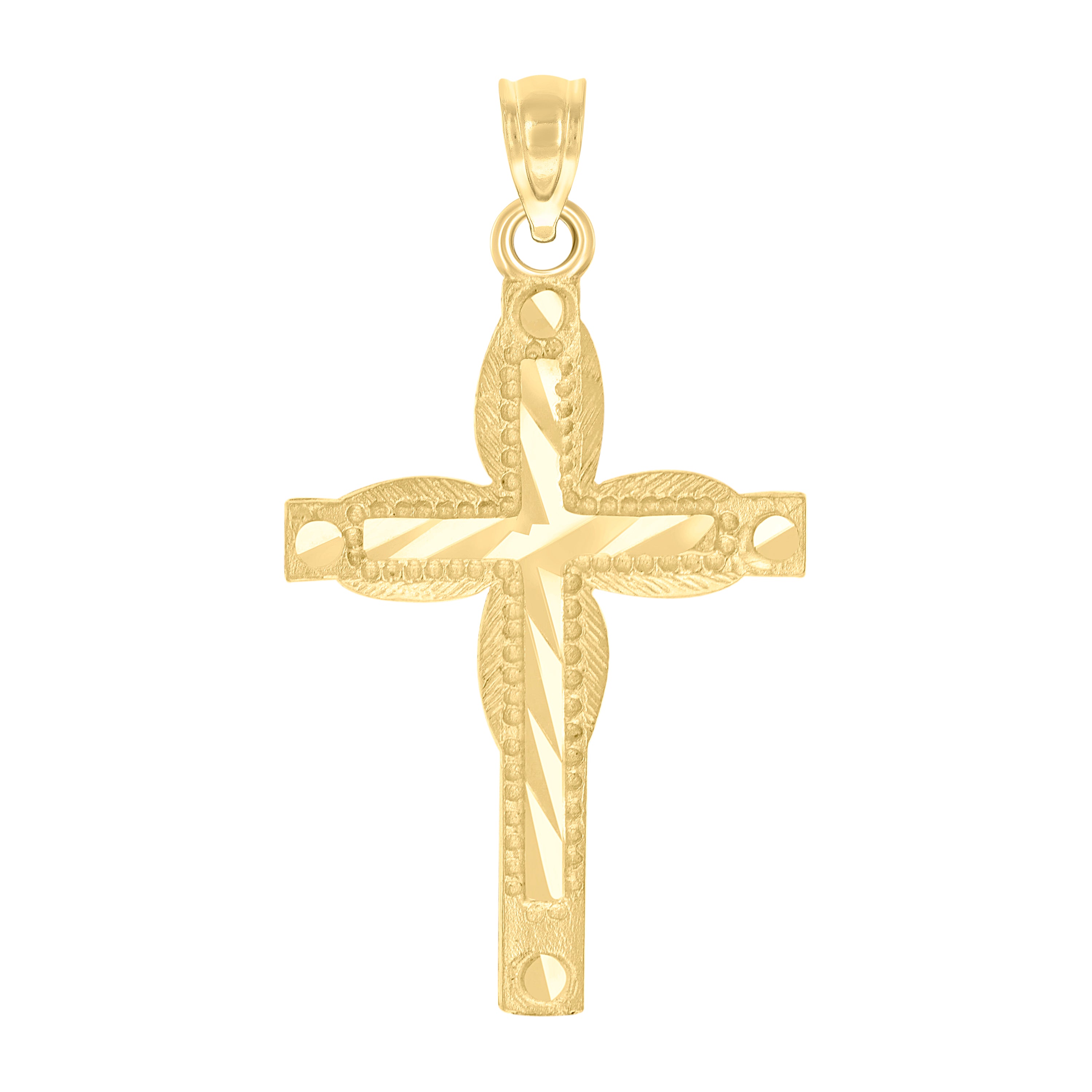 10kt Yellow Gold Diamond-Cut Unisex Cross Religious Charm Pendant