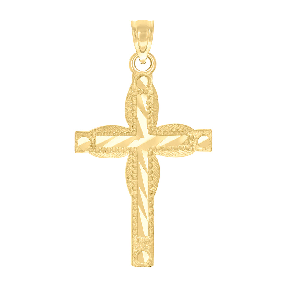 10kt Yellow Gold Diamond-Cut Unisex Cross Religious Charm Pendant