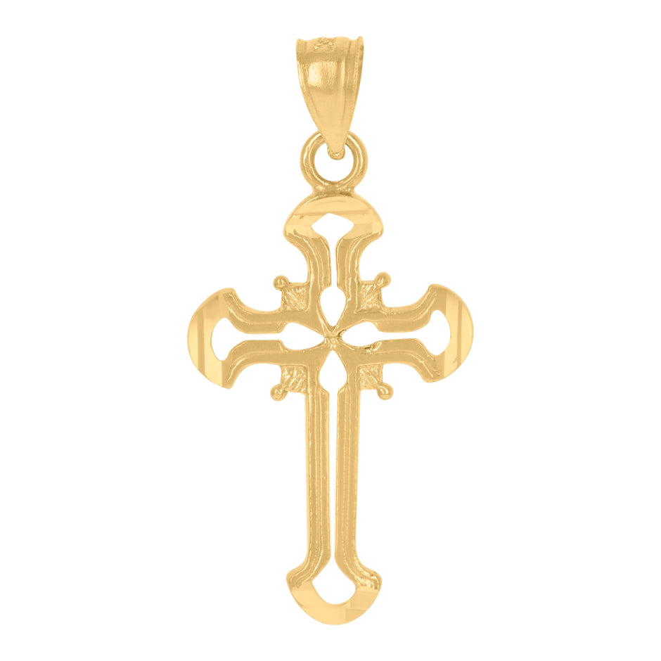 10kt Yellow Gold Mens Women Textured Cross Religious Charm Pendant