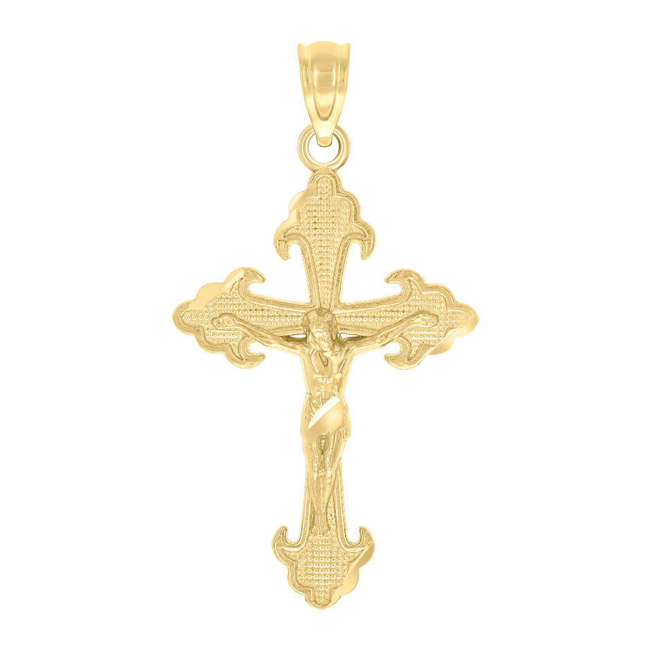 10kt Yellow Gold Unisex Textured Crucifix Cross Religious Charm Pendant
