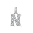 925 Sterling Silver Unisex Round Baguette Cubic Zirconia Initial Letter N Charm Pendant