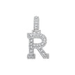 925 Sterling Silver Unisex Round Baguette Cubic Zirconia Initial Letter R Charm Pendant