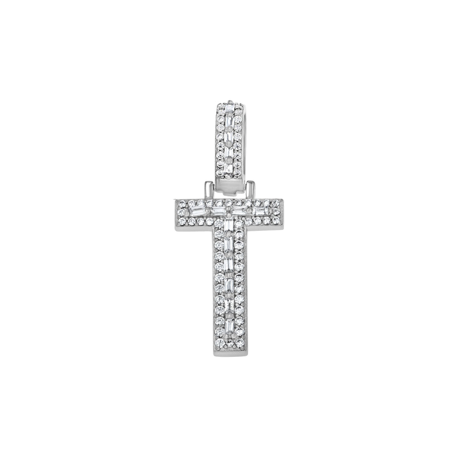 925 Sterling Silver Unisex Round Baguette Cubic Zirconia Initial Letter T Charm Pendant