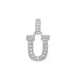 925 Sterling Silver Unisex Round Baguette Cubic Zirconia Initial Letter U Charm Pendant