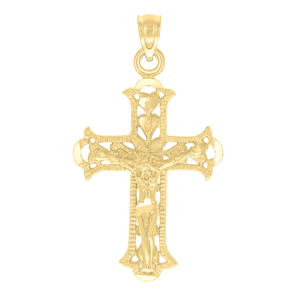 10kt Yellow Gold Diamond-Cut Unisex Cross Crucifix Religious Charm Pendant