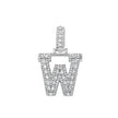 925 Sterling Silver Unisex Round Baguette Cubic Zirconia Initial Letter W Charm Pendant