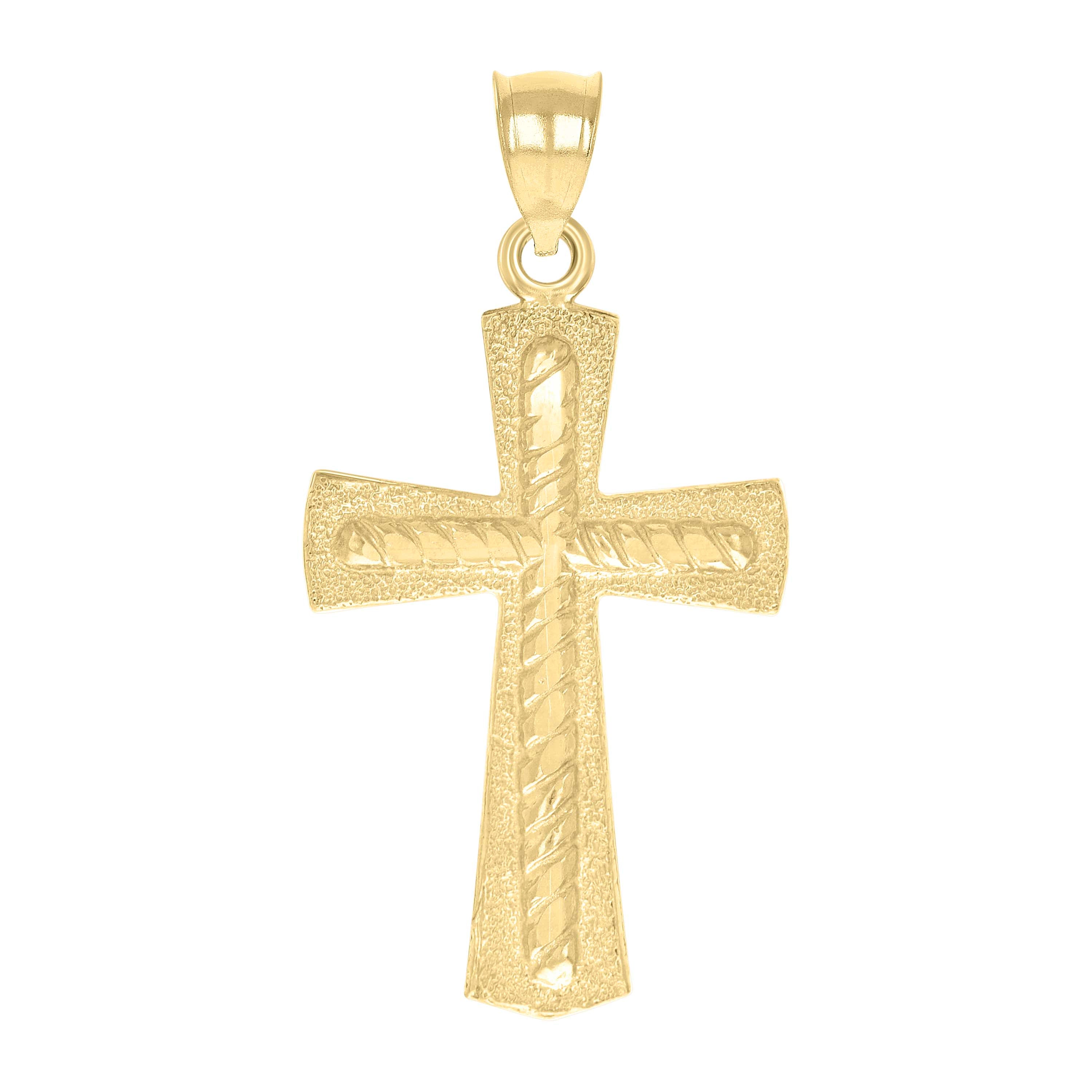 10kt Yellow Gold Unisex Textured Cross Religious Charm Pendant