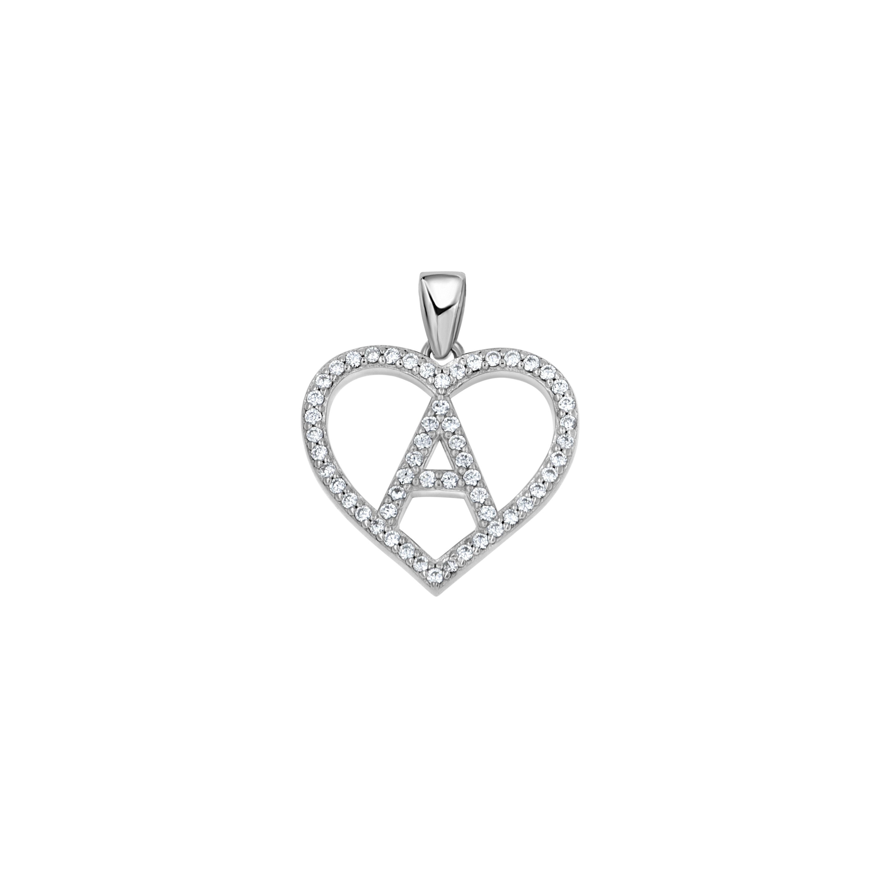 925 Sterling Silver Womens Cubic Zirconia Initial Letter A Heart Charm Pendant