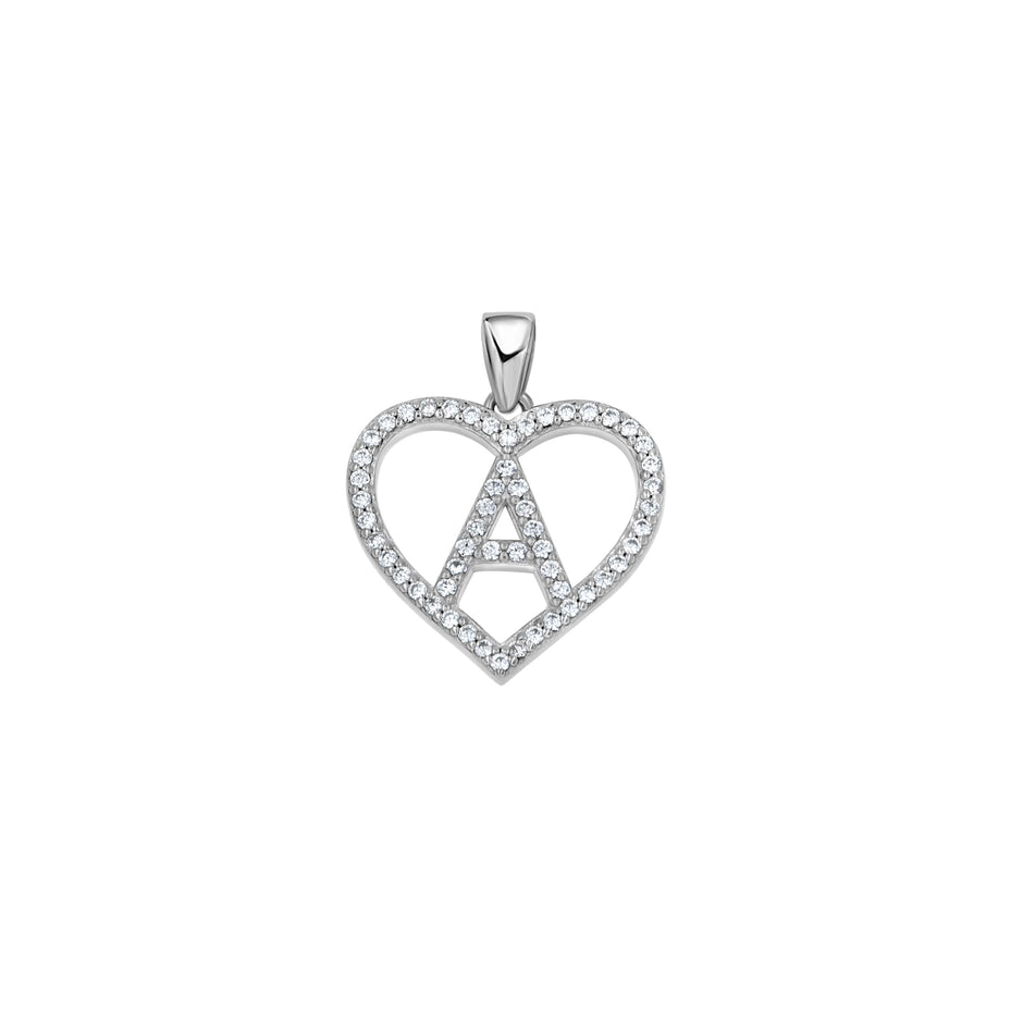 925 Sterling Silver Womens Cubic Zirconia Initial Letter A Heart Charm Pendant
