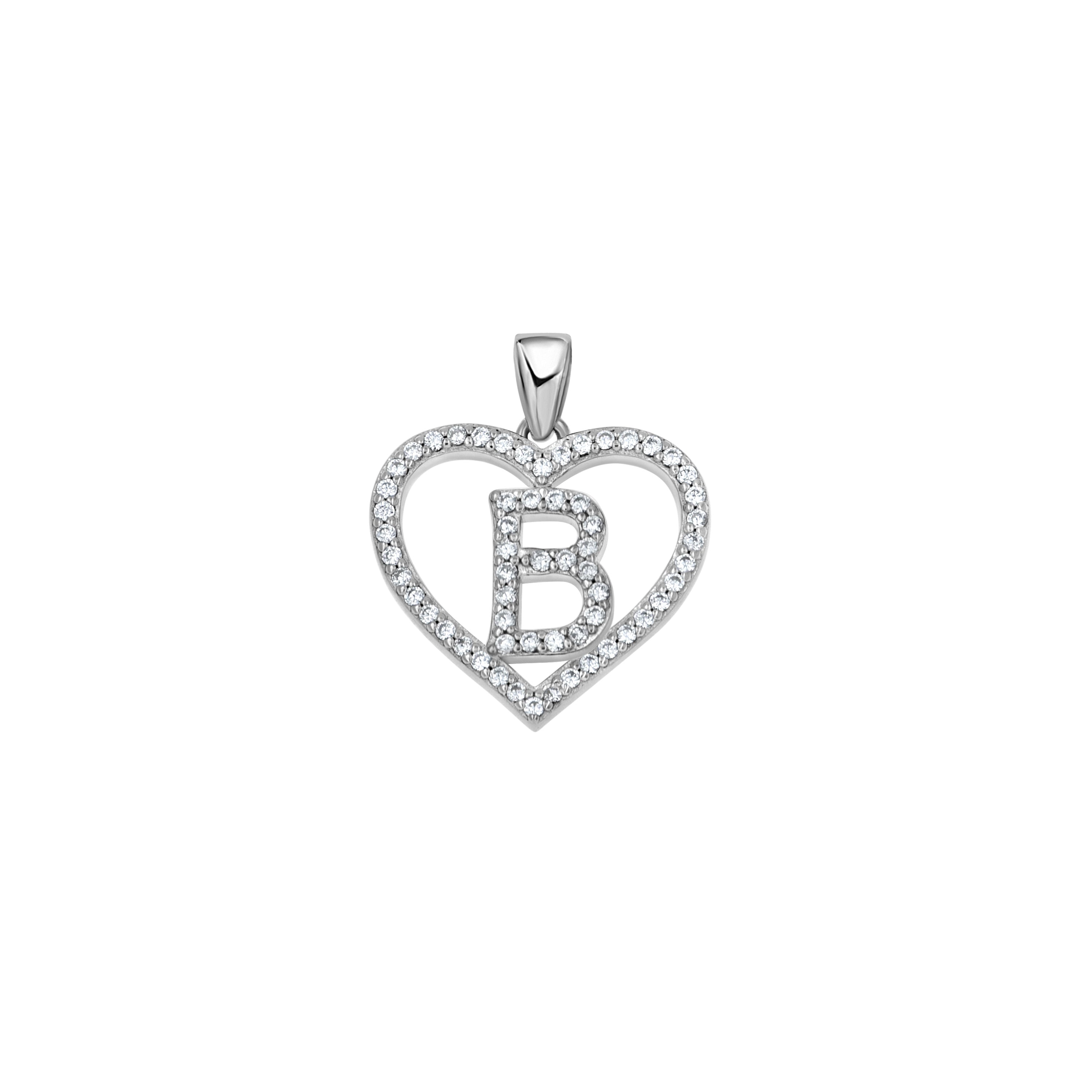 925 Sterling Silver Womens Cubic Zirconia Initial Letter B Heart Charm Pendant