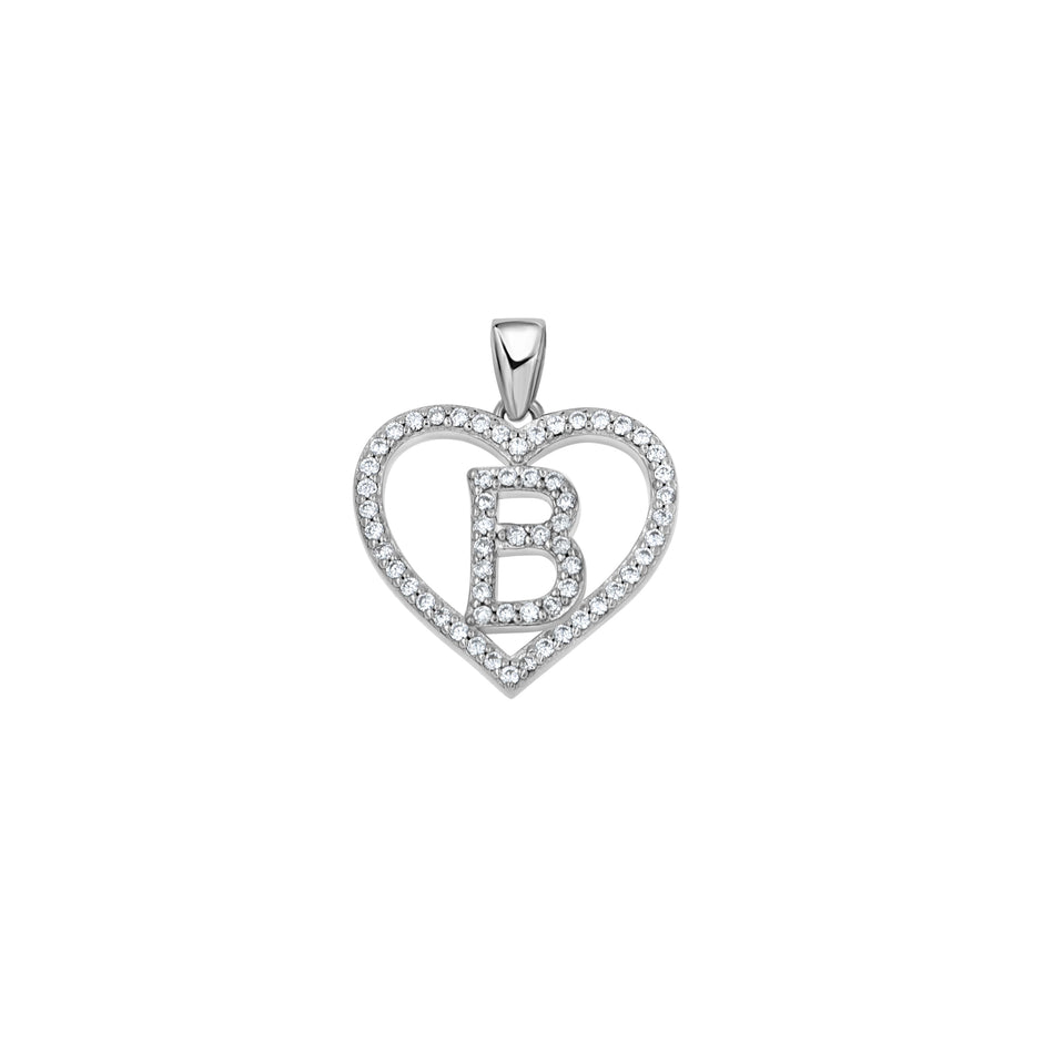 925 Sterling Silver Womens Cubic Zirconia Initial Letter B Heart Charm Pendant