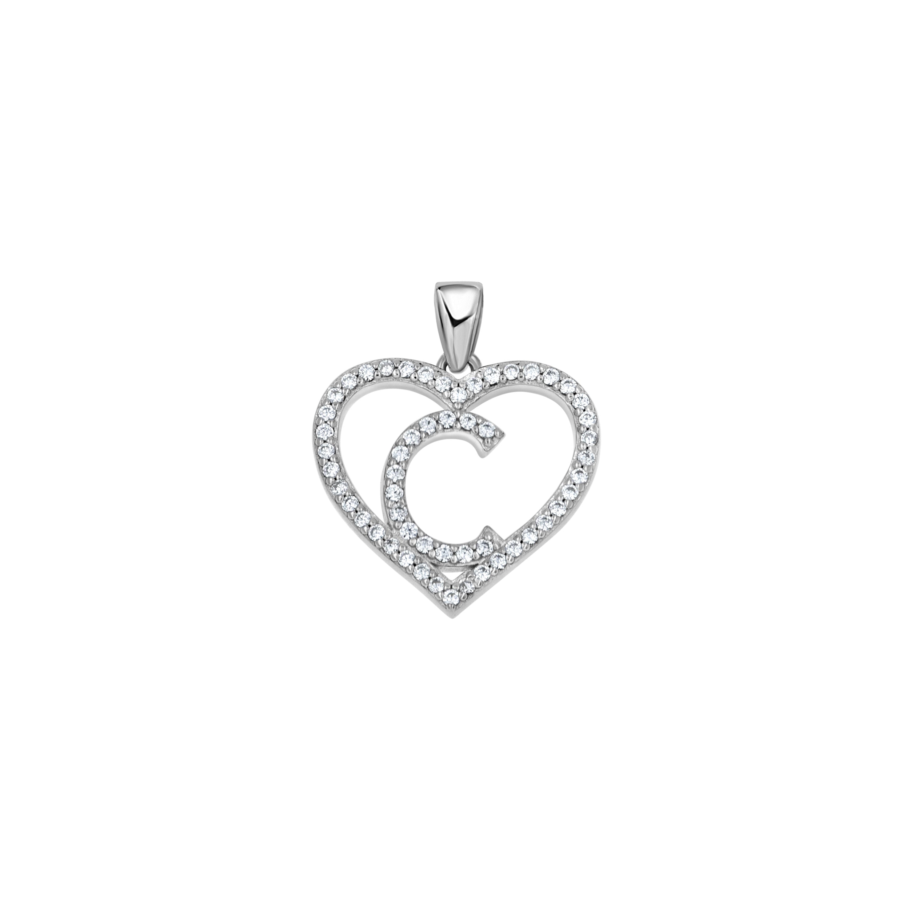 925 Sterling Silver Womens Cubic Zirconia Initial Letter C Heart Charm Pendant