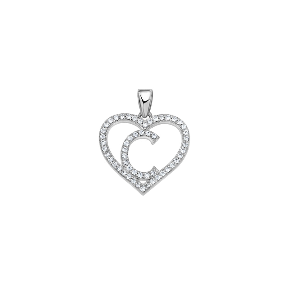 925 Sterling Silver Womens Cubic Zirconia Initial Letter C Heart Charm Pendant