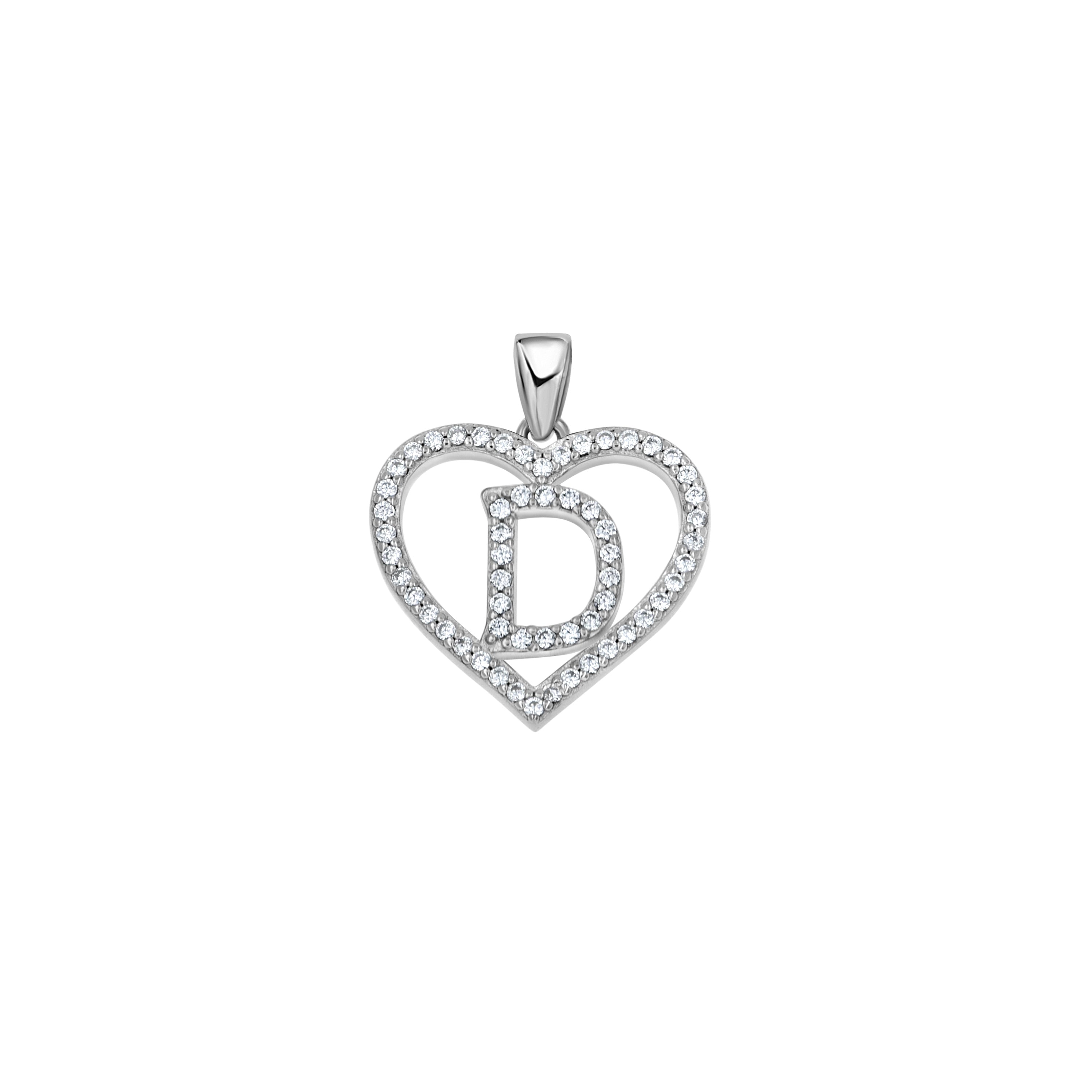 925 Sterling Silver Womens Cubic Zirconia Initial Letter D Heart Charm Pendant
