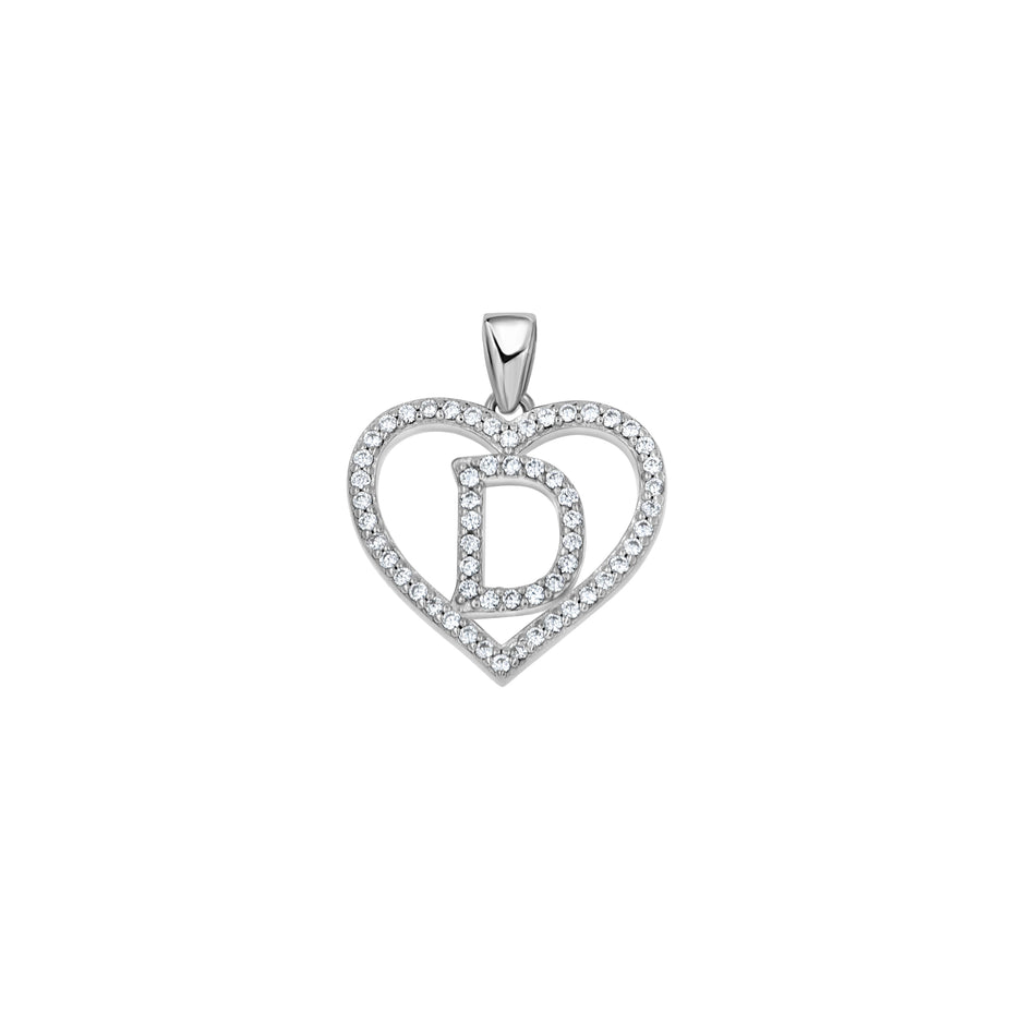 925 Sterling Silver Womens Cubic Zirconia Initial Letter D Heart Charm Pendant