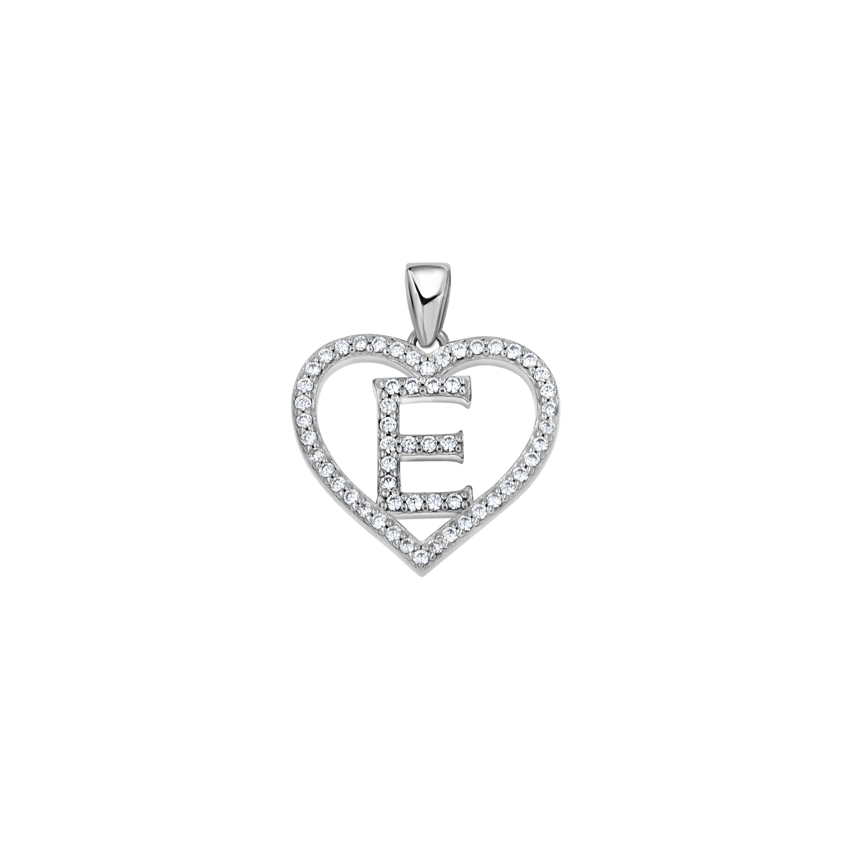 925 Sterling Silver Womens Cubic Zirconia Initial Letter E Heart Charm Pendant