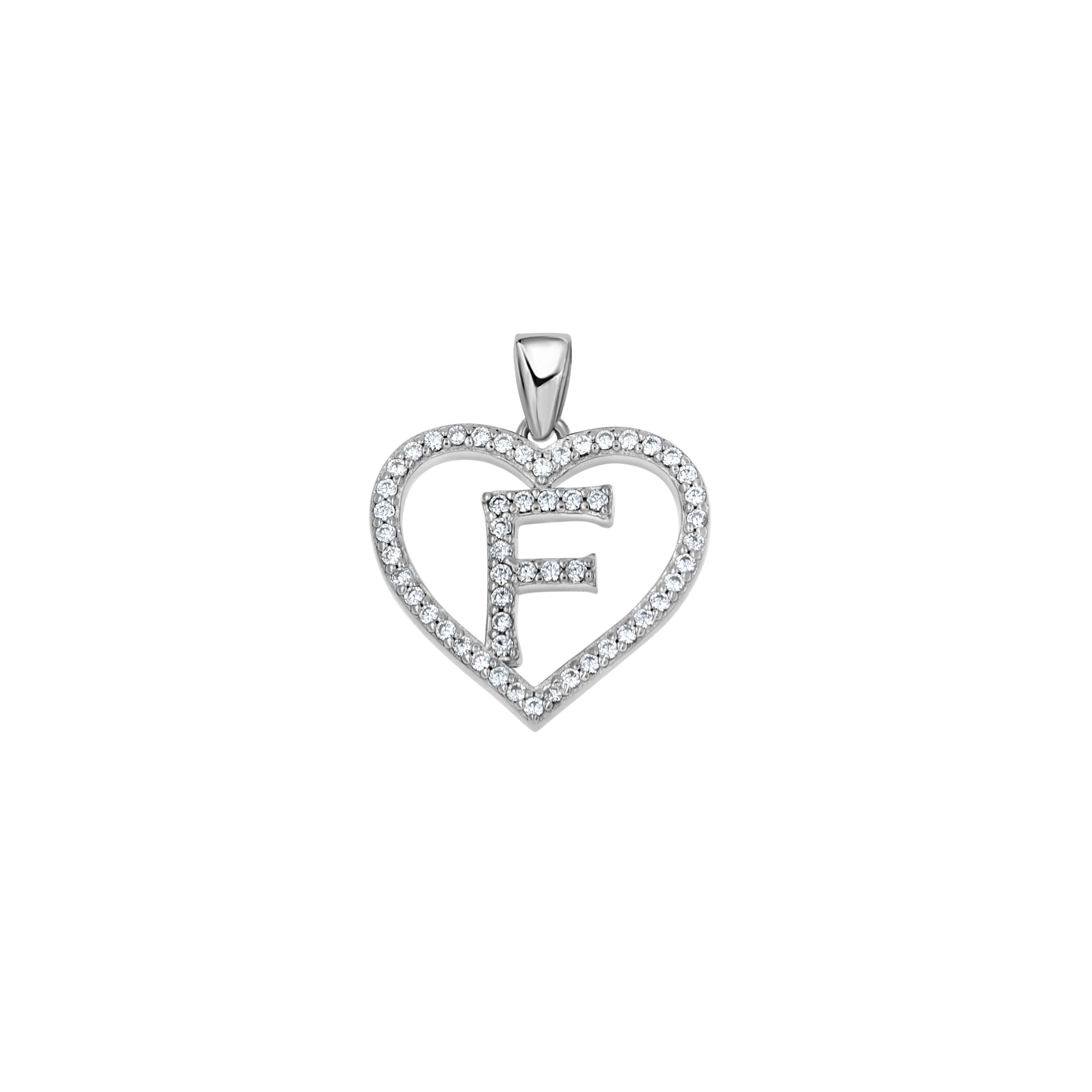 925 Sterling Silver Womens Cubic Zirconia Initial Letter F Heart Charm Pendant