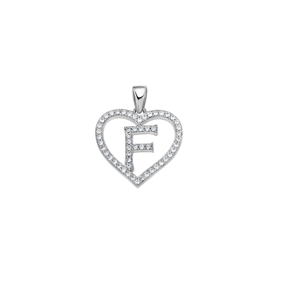 925 Sterling Silver Womens Cubic Zirconia Initial Letter F Heart Charm Pendant