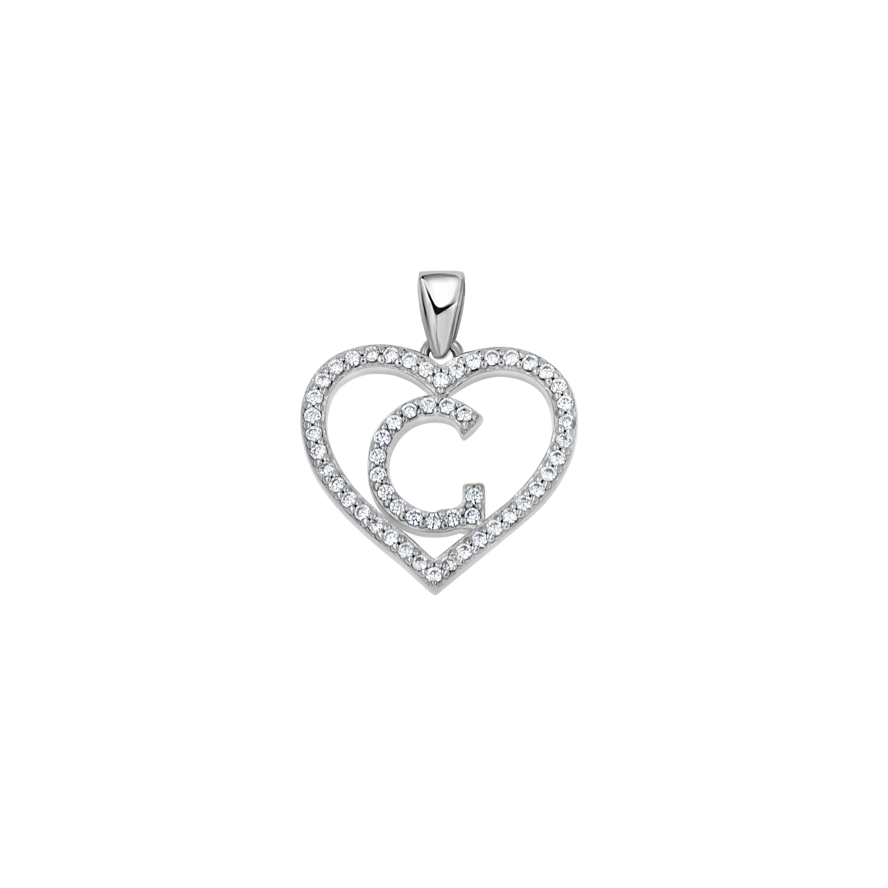 925 Sterling Silver Womens Cubic Zirconia Initial Letter G Heart Charm Pendant