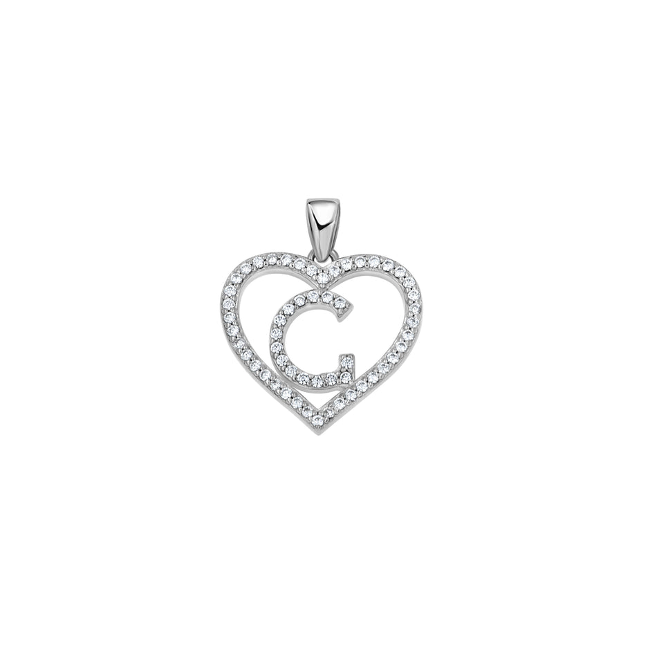 925 Sterling Silver Womens Cubic Zirconia Initial Letter G Heart Charm Pendant