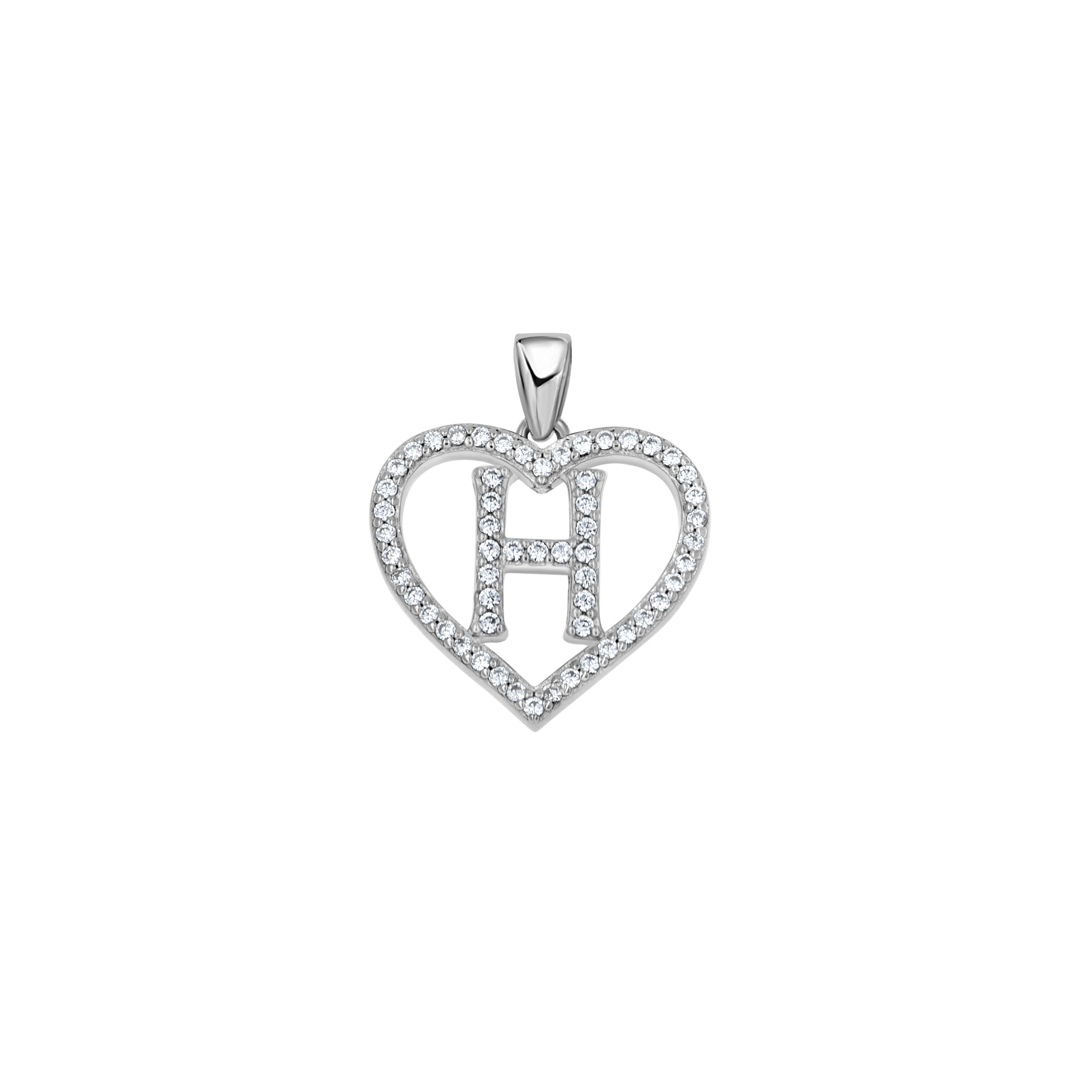 925 Sterling Silver Womens Cubic Zirconia Initial Letter H Heart Charm Pendant