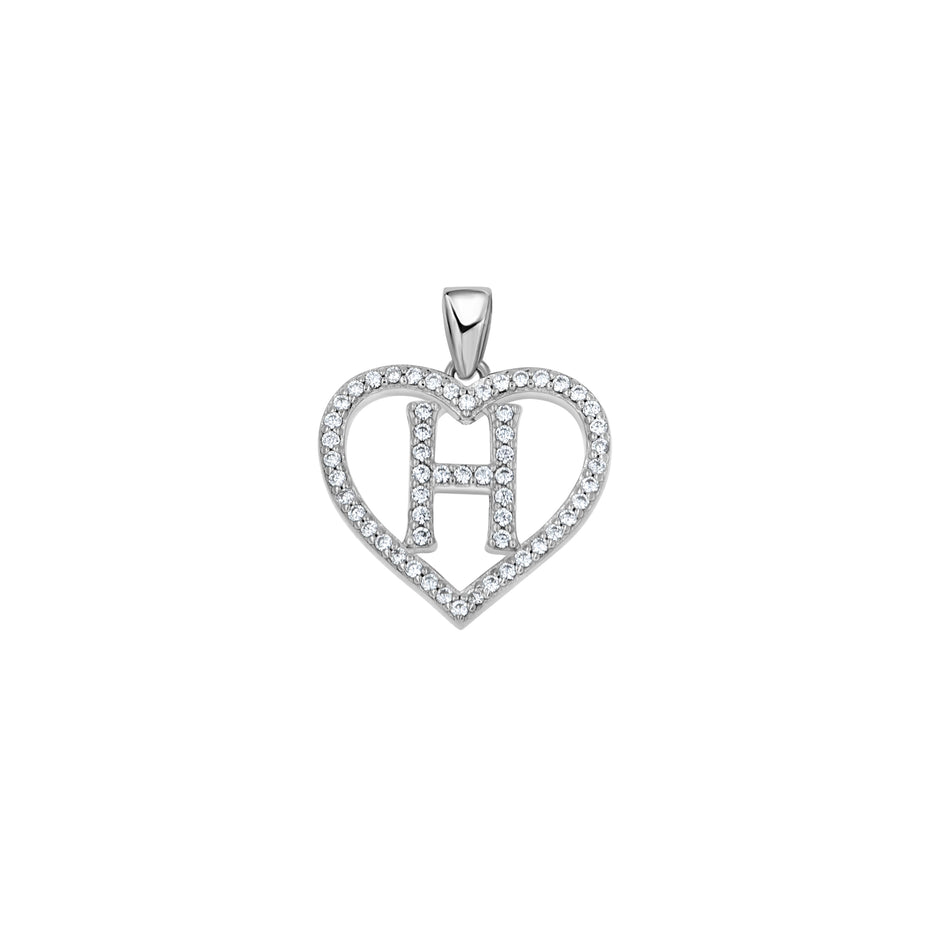 925 Sterling Silver Womens Cubic Zirconia Initial Letter H Heart Charm Pendant
