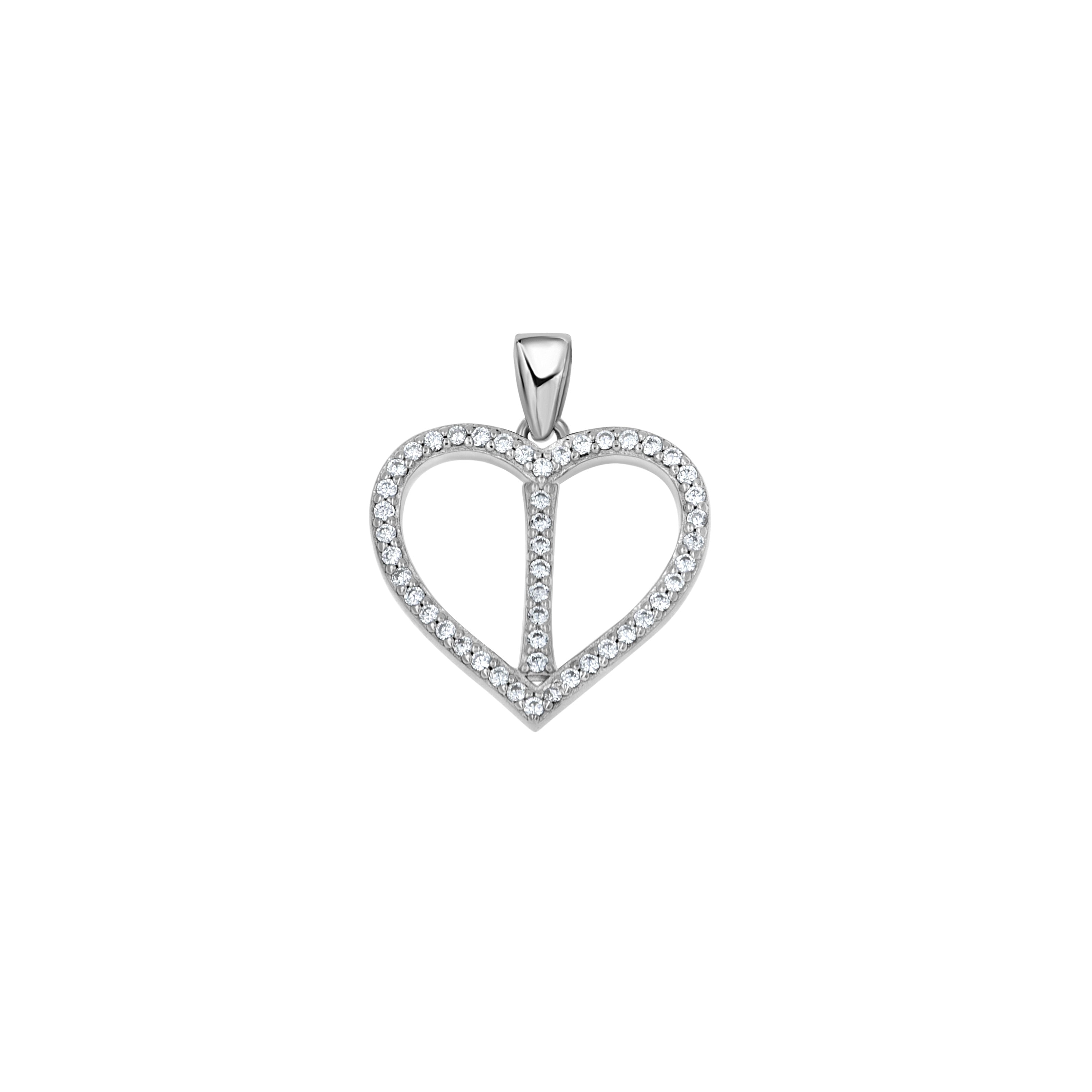 925 Sterling Silver Womens Cubic Zirconia Initial Letter I Heart Charm Pendant