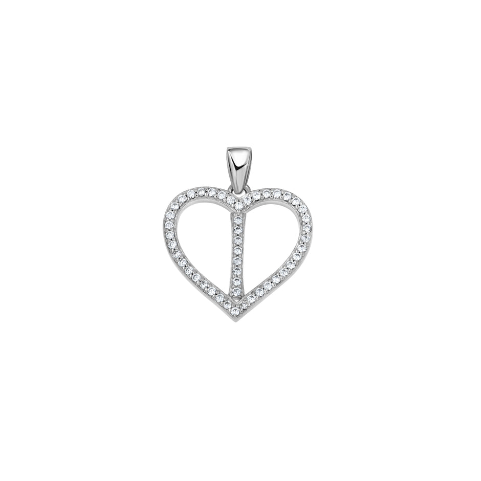 925 Sterling Silver Womens Cubic Zirconia Initial Letter I Heart Charm Pendant
