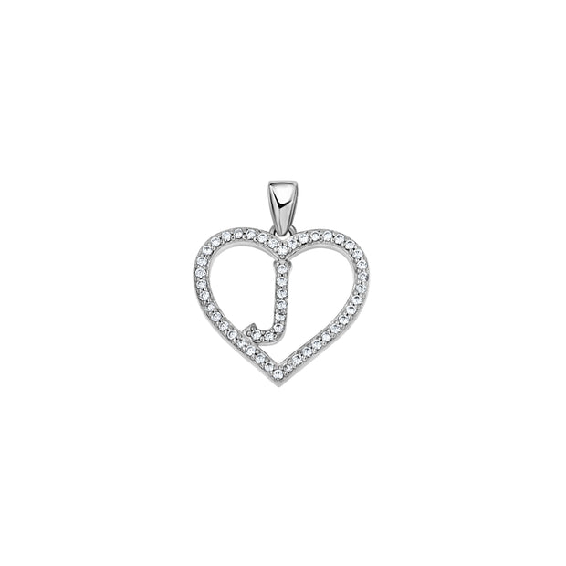 925 Sterling Silver Womens Cubic Zirconia Initial Letter J Heart Charm Pendant