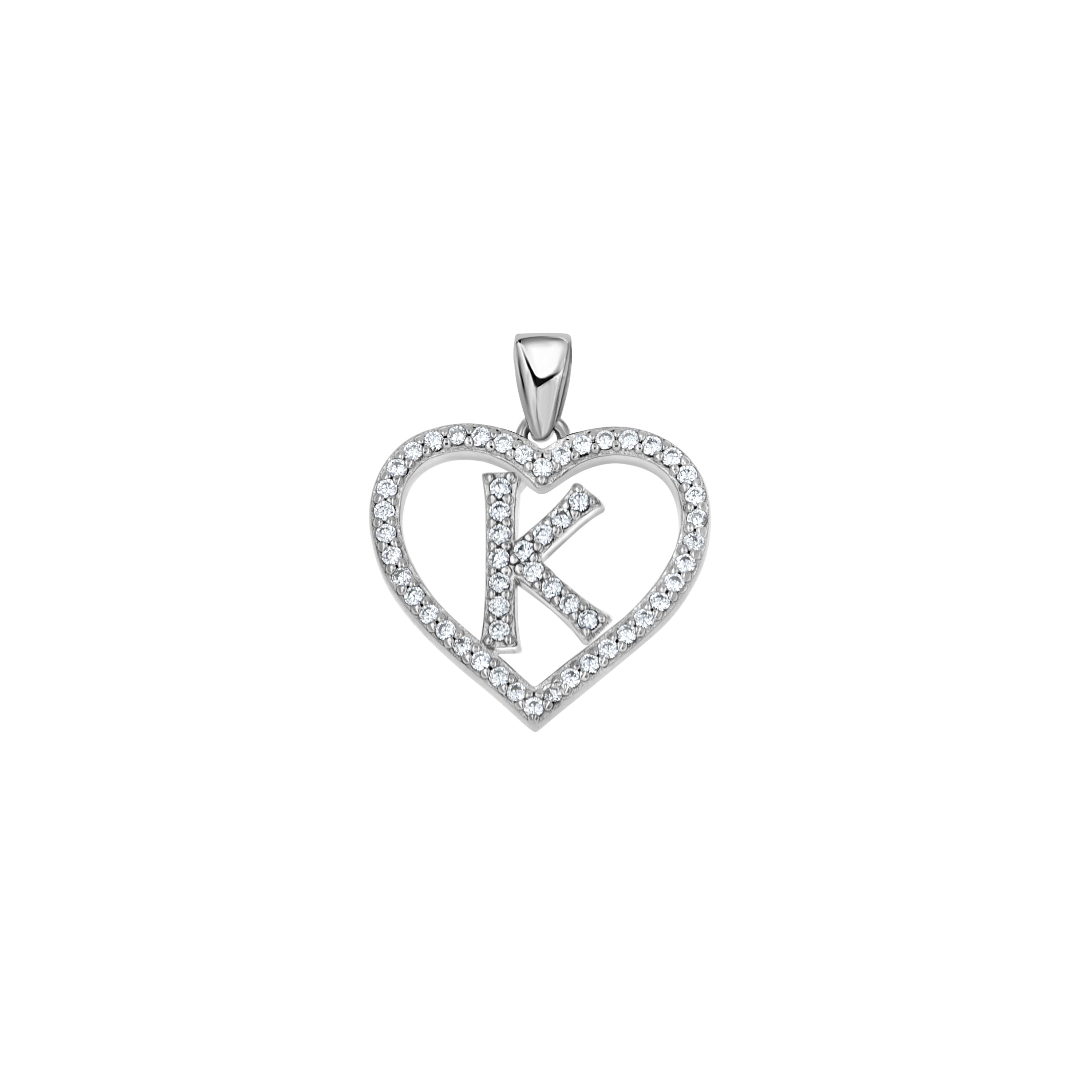 925 Sterling Silver Womens Cubic Zirconia Initial Letter K Heart Charm Pendant