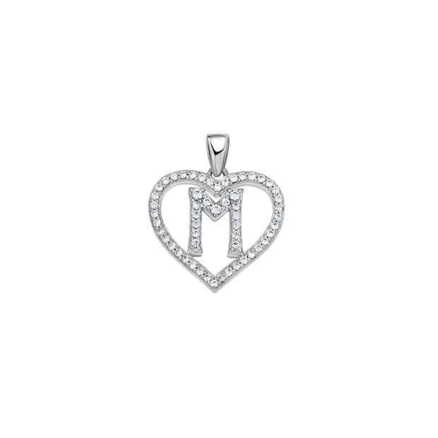 925 Sterling Silver Womens Cubic Zirconia Initial Letter M Heart Charm Pendant