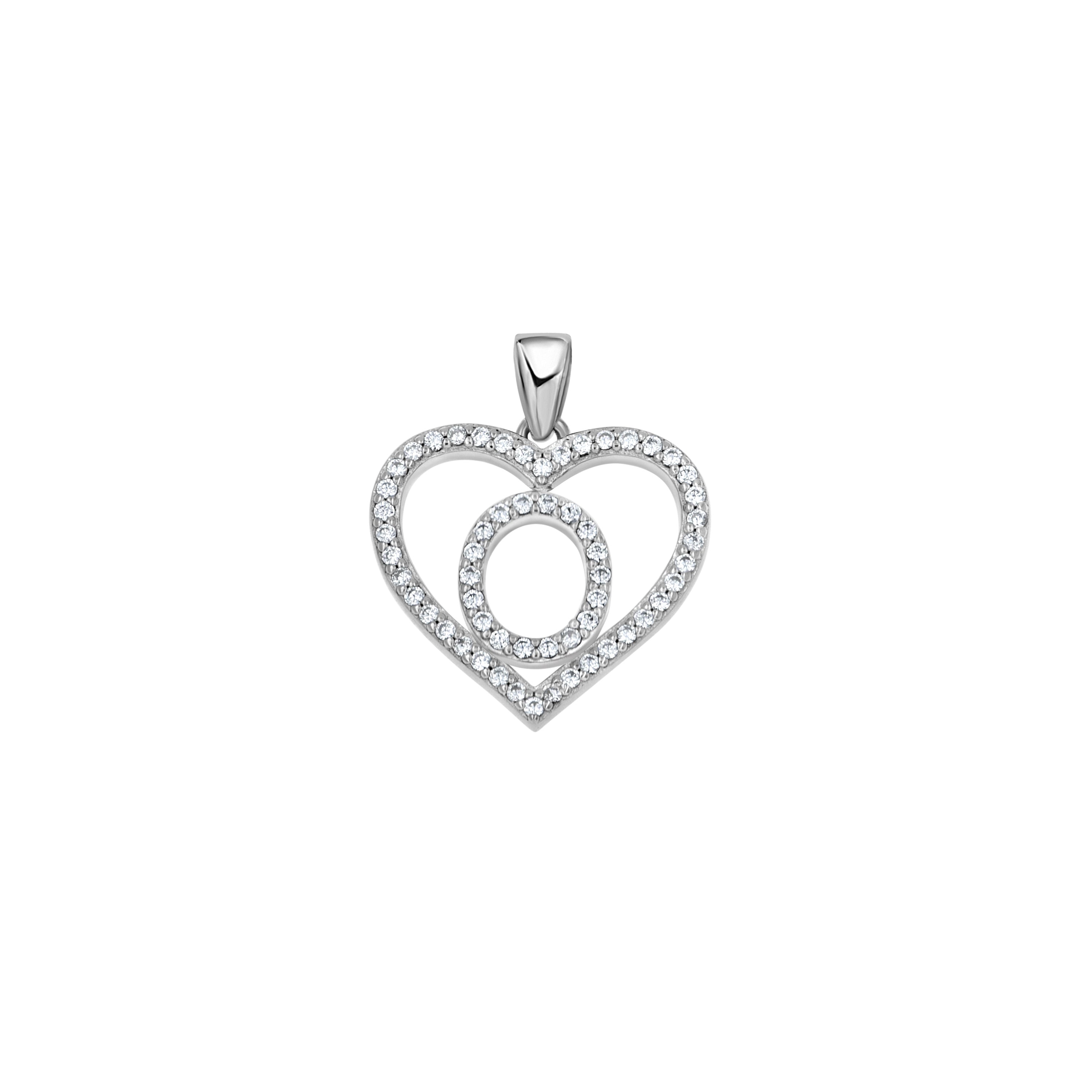 925 Sterling Silver Womens Cubic Zirconia Initial Letter O Heart Charm Pendant