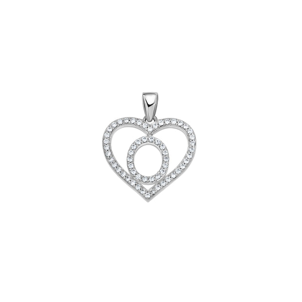 925 Sterling Silver Womens Cubic Zirconia Initial Letter O Heart Charm Pendant