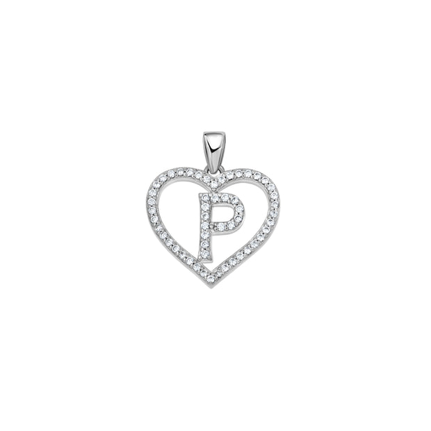 925 Sterling Silver Womens Cubic Zirconia Initial Letter P Heart Charm Pendant