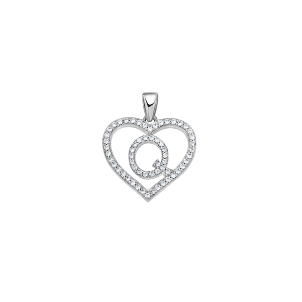 925 Sterling Silver Womens Cubic Zirconia Initial Letter Q Heart Charm Pendant