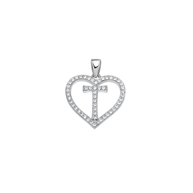 925 Sterling Silver Womens Cubic Zirconia Initial Letter T Heart Charm Pendant